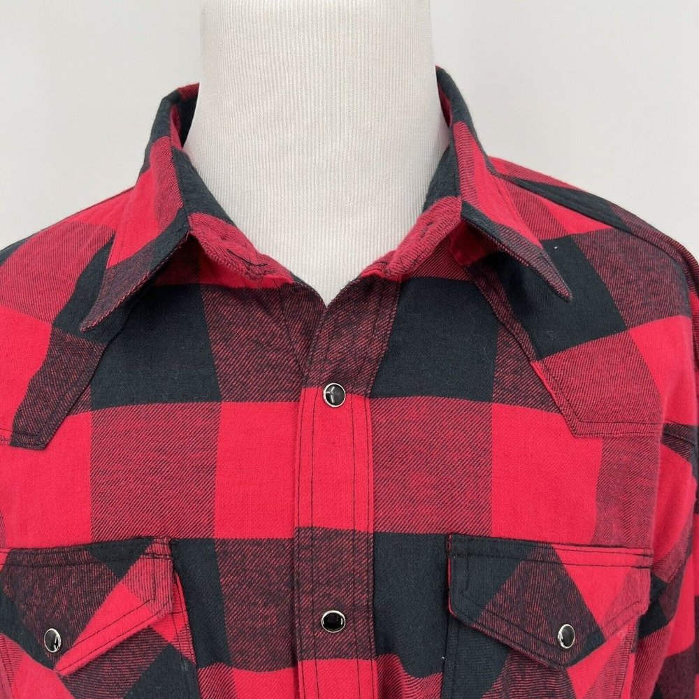 BTC Men's Flannel Snap Up Shirt 2XLT Plaid Red Black Long Sleeve